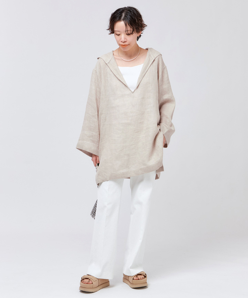 AP STUDIO（エーピーストゥディオ）の「リネンメッシュフーディ（シャツ/ブラウス・レディース・ブラック/アイボリー・FREE）」の5枚目の写真