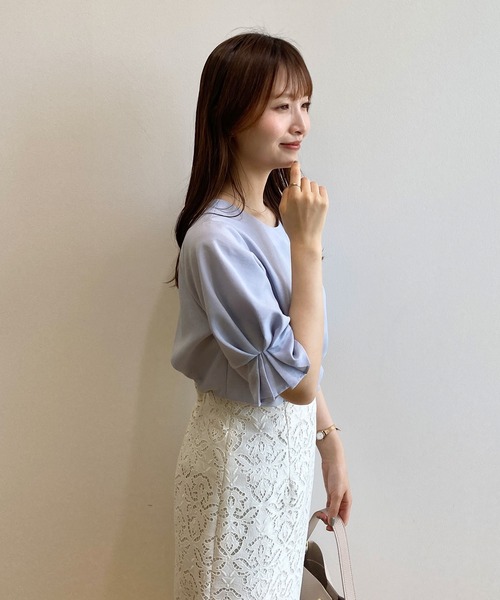 index（インデックス）の「《新色追加》タックスリーブブラウス【洗濯機洗い可/吸水速乾/防シワ/抗ピル】（シャツ/ブラウス・レディース・オレンジ系/サックスブルー/アイボリー/サンドベージュ/ネイビー/ライトブルー/ブラウン系その他・34/42/40/38/36）」の16枚目の写真