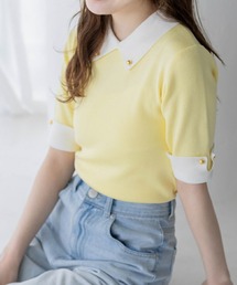 clear | 配色襟5分袖ニットトップス≪2024SS新作≫(ニット/セーター)