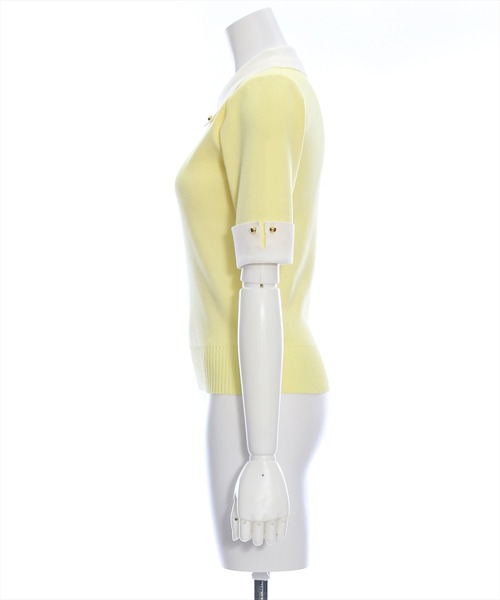 clear（クリア）の「配色襟5分袖ニットトップス［オフィスカジュアル 着回し抜群 大人］≪再入荷≫（ニット/セーター・レディース・オフホワイト/ブラック/イエロー/ピンク・F）」の6枚目の写真