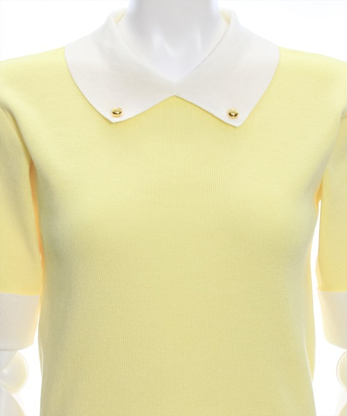 clear（クリア）の「配色襟5分袖ニットトップス［オフィスカジュアル 着回し抜群 大人］≪再入荷≫（ニット/セーター・レディース・オフホワイト/ブラック/イエロー/ピンク・F）」の10枚目の写真