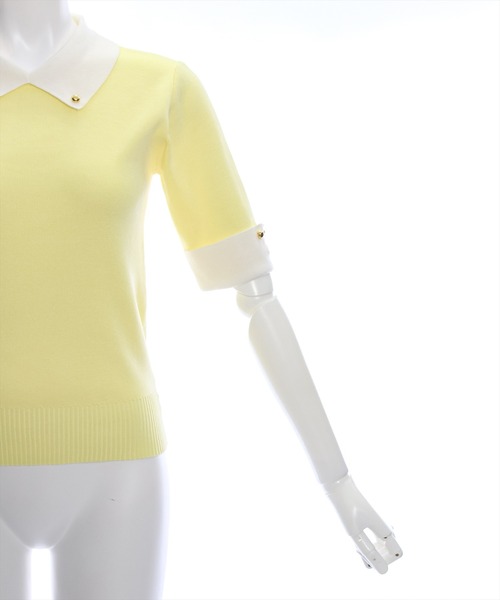 clear（クリア）の「配色襟5分袖ニットトップス［オフィスカジュアル 着回し抜群 大人］≪再入荷≫（ニット/セーター・レディース・オフホワイト/ブラック/イエロー/ピンク・F）」の9枚目の写真