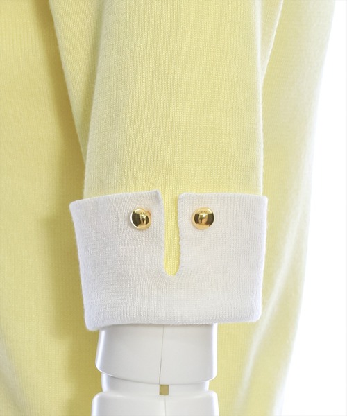 clear（クリア）の「配色襟5分袖ニットトップス［オフィスカジュアル 着回し抜群 大人］≪再入荷≫（ニット/セーター・レディース・オフホワイト/ブラック/イエロー/ピンク・F）」の11枚目の写真