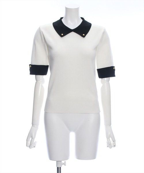 clear（クリア）の「配色襟5分袖ニットトップス［オフィスカジュアル 着回し抜群 大人］≪再入荷≫（ニット/セーター・レディース・オフホワイト/ブラック/イエロー/ピンク・F）」の14枚目の写真