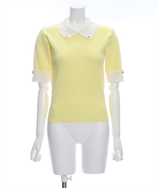 clear（クリア）の「配色襟5分袖ニットトップス［オフィスカジュアル 着回し抜群 大人］≪再入荷≫（ニット/セーター・レディース・オフホワイト/ブラック/イエロー/ピンク・F）」の15枚目の写真