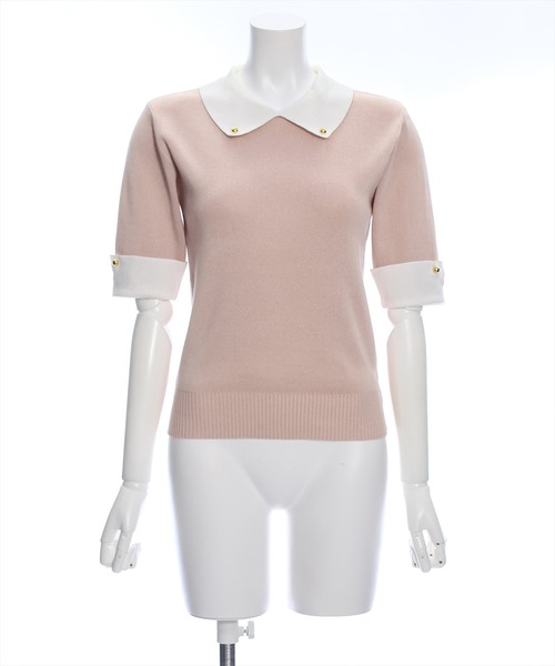 clear（クリア）の「配色襟5分袖ニットトップス［オフィスカジュアル 着回し抜群 大人］≪再入荷≫（ニット/セーター・レディース・オフホワイト/ブラック/イエロー/ピンク・F）」の16枚目の写真