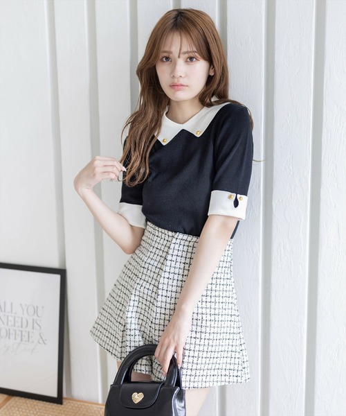 clear（クリア）の「配色襟5分袖ニットトップス［オフィスカジュアル 着回し抜群 大人］≪再入荷≫（ニット/セーター・レディース・オフホワイト/ブラック/イエロー/ピンク・F）」の17枚目の写真