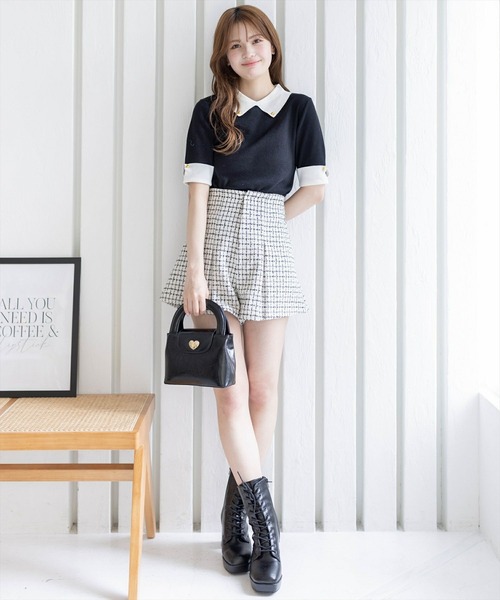 clear（クリア）の「配色襟5分袖ニットトップス［オフィスカジュアル 着回し抜群 大人］≪再入荷≫（ニット/セーター・レディース・オフホワイト/ブラック/イエロー/ピンク・F）」の18枚目の写真