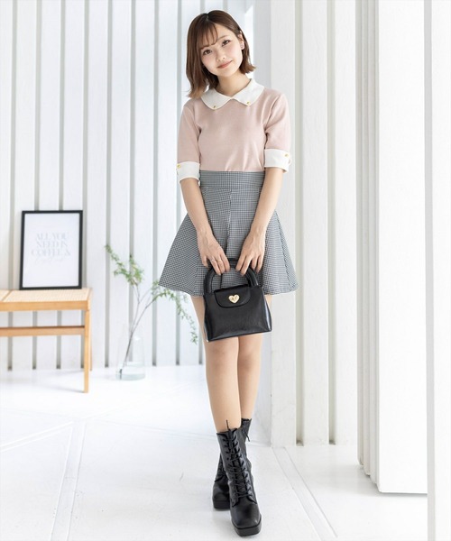 clear（クリア）の「配色襟5分袖ニットトップス［オフィスカジュアル 着回し抜群 大人］≪再入荷≫（ニット/セーター・レディース・オフホワイト/ブラック/イエロー/ピンク・F）」の19枚目の写真