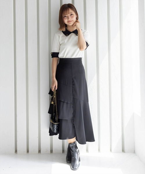 clear（クリア）の「配色襟5分袖ニットトップス［オフィスカジュアル 着回し抜群 大人］≪再入荷≫（ニット/セーター・レディース・オフホワイト/ブラック/イエロー/ピンク・F）」の21枚目の写真