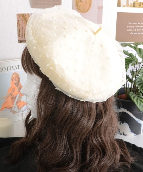Mayree（メイリー）の「【resonance】ドット柄 チュール ベレー帽（ハンチング/ベレー帽・レディース・ブラック/アイボリー・FREE）」の4枚目の写真