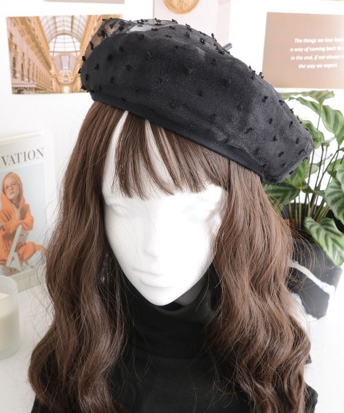 Mayree（メイリー）の「【resonance】ドット柄 チュール ベレー帽（ハンチング/ベレー帽・レディース・ブラック/アイボリー・FREE）」の6枚目の写真