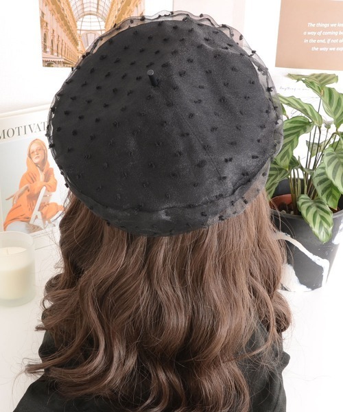 Mayree（メイリー）の「【resonance】ドット柄 チュール ベレー帽（ハンチング/ベレー帽・レディース・ブラック/アイボリー・FREE）」の8枚目の写真