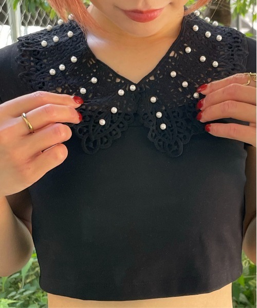 新品タグ付♡TO BE CHIC パール襟 ストレッチカットソー つけ襟 新品タグ付♡TO BE CHIC パール襟 ストレッチカットソー つけ襟
