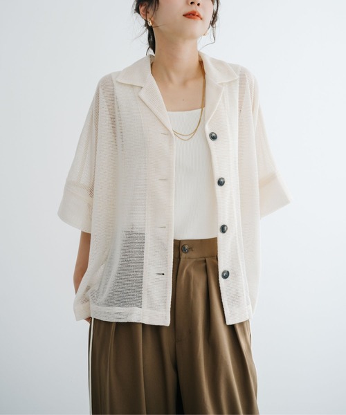 refinedworks(リファインドワークス)の「【refinedworks】 トレンドの透かし編みデザインのメッシュシャツ(シャツ/ブラウス・レディース・ブラック/アイボリー・FREE)」の1枚目の写真