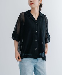 【refinedworks】 トレンドの透かし編みデザインのメッシュシャツ