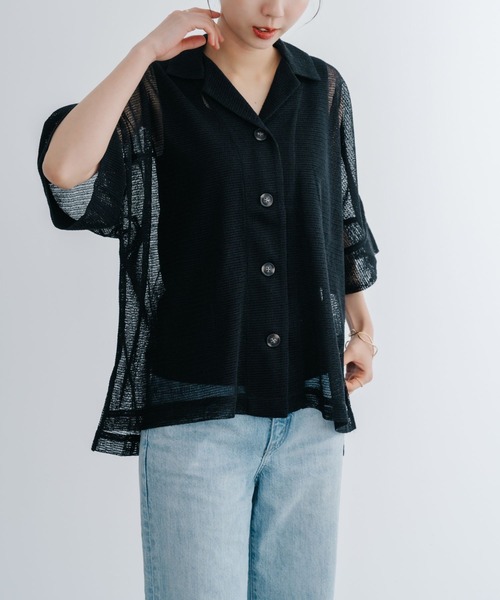 refinedworks(リファインドワークス)の「【refinedworks】 トレンドの透かし編みデザインのメッシュシャツ(シャツ/ブラウス・レディース・ブラック/アイボリー・FREE)」の12枚目の写真