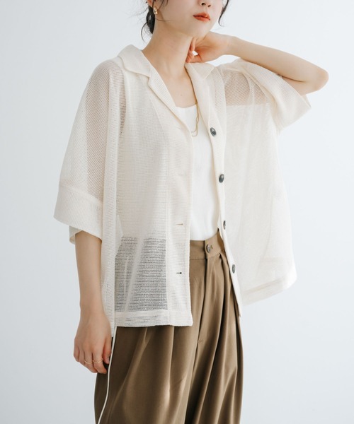 refinedworks(リファインドワークス)の「【refinedworks】 トレンドの透かし編みデザインのメッシュシャツ(シャツ/ブラウス・レディース・ブラック/アイボリー・FREE)」の4枚目の写真