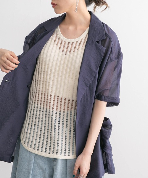 KBF(ケイビーエフ)の「ストライプメッシュタンクトップ(タンクトップ・レディース・ボルドー/アイボリー・ONE)」の3枚目の写真