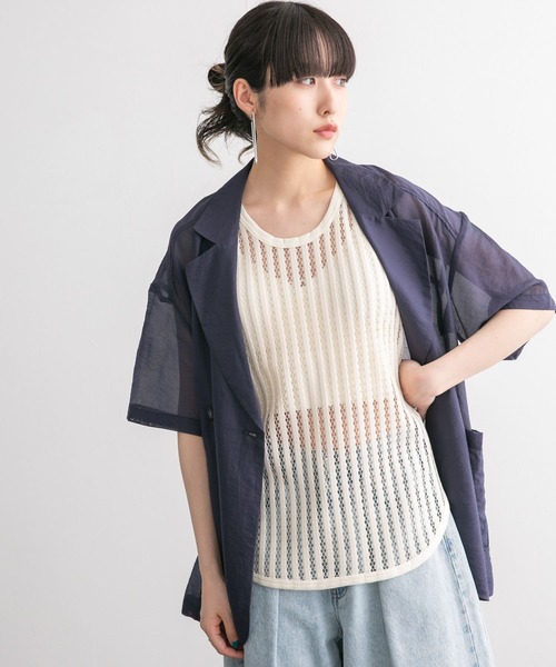 KBF(ケイビーエフ)の「ストライプメッシュタンクトップ(タンクトップ・レディース・ボルドー/アイボリー・ONE)」の4枚目の写真