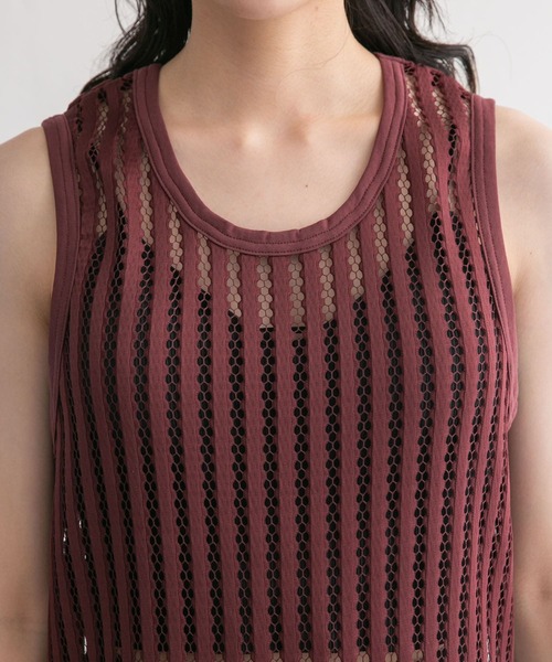 KBF(ケイビーエフ)の「ストライプメッシュタンクトップ(タンクトップ・レディース・ボルドー/アイボリー・ONE)」の22枚目の写真