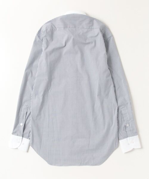 Perfect Suit FActory(パーフェクトスーツファクトリー)の「【形態安定】長袖ワイシャツ【クラシコ】ラウンドカラー ストライプ ネイビー(ビジネスシャツ・メンズ・ネイビー・首回り37cm-裄丈80cm/首回り43cm-裄丈86cm/首回り41cm-裄丈84cm/首回り39cm-裄丈82cm)」の5枚目の写真