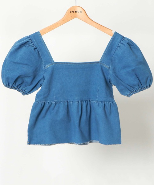 GORGE(ゴージ)の「《デニム×オフショル風》レディース ペプラムプルオーバー パフスリーブ フェミニン 春夏秋(Tシャツ/カットソー・レディース・グレー/ブルー系その他/ブルー・F)」の5枚目の写真