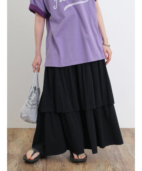 Samansa Mos2(サマンサ モスモス)の「【接触冷感】カットティアードスカート(スカート・レディース・オフホワイト/ブラック/パープル/カーキ・F)」の2枚目の写真