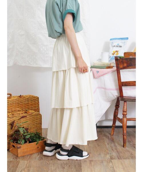 Samansa Mos2(サマンサ モスモス)の「【接触冷感】カットティアードスカート(スカート・レディース・オフホワイト/ブラック/パープル/カーキ・F)」の7枚目の写真