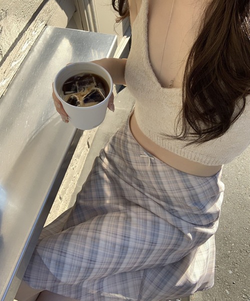 SHEPP(シープ)の「チェック柄 ミドルフレアスカート(スカート・レディース・アイボリー/ブルー・M/L)」の5枚目の写真