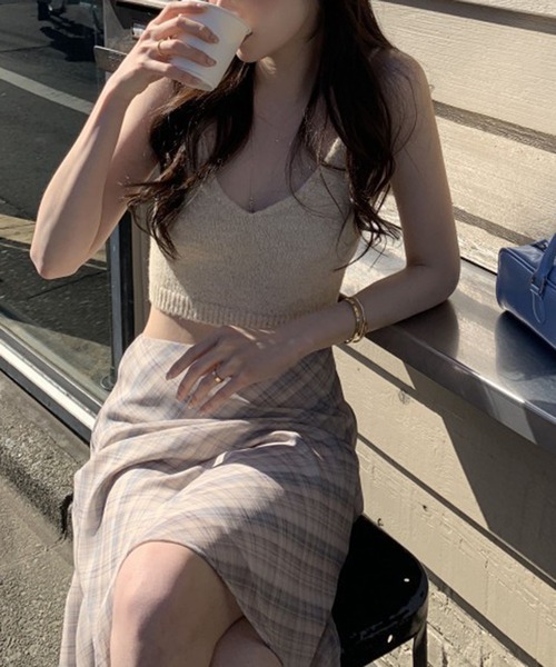 SHEPP(シープ)の「チェック柄 ミドルフレアスカート(スカート・レディース・アイボリー/ブルー・M/L)」の6枚目の写真
