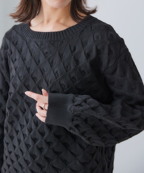 nissen（ニッセン）の「【販売終了】クルーネックポコポコニット（ニット/セーター・レディース・ブルー/ブラック/オレンジ・LL/L/M/S）」の2枚目の写真