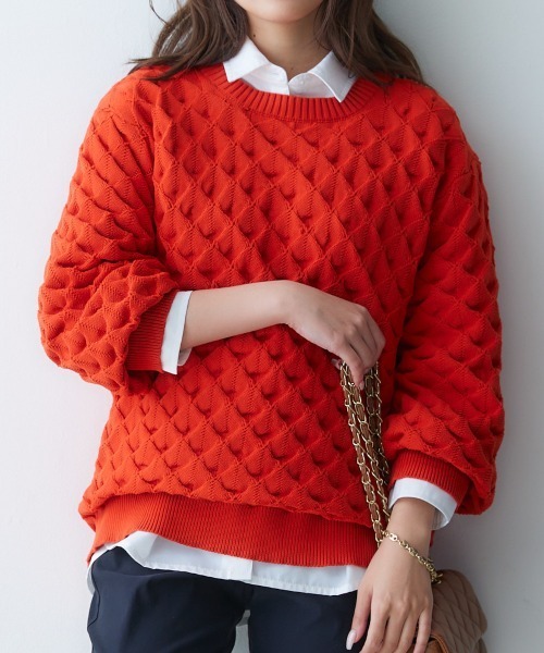 nissen（ニッセン）の「【販売終了】クルーネックポコポコニット（ニット/セーター・レディース・ブルー/ブラック/オレンジ・LL/L/M/S）」の12枚目の写真