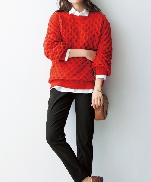 nissen（ニッセン）の「【販売終了】クルーネックポコポコニット（ニット/セーター・レディース・ブルー/ブラック/オレンジ・LL/L/M/S）」の13枚目の写真