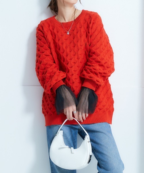 nissen（ニッセン）の「【販売終了】クルーネックポコポコニット（ニット/セーター・レディース・ブルー/ブラック/オレンジ・LL/L/M/S）」の9枚目の写真