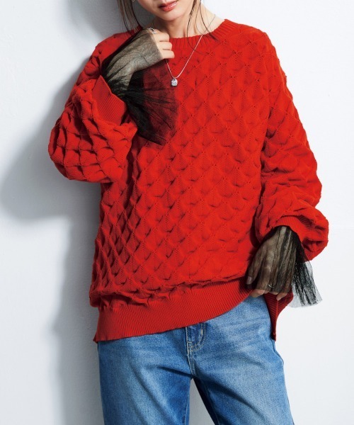 nissen（ニッセン）の「【販売終了】クルーネックポコポコニット（ニット/セーター・レディース・ブルー/ブラック/オレンジ・LL/L/M/S）」の10枚目の写真