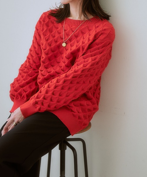 nissen（ニッセン）の「【販売終了】クルーネックポコポコニット（ニット/セーター・レディース・ブルー/ブラック/オレンジ・LL/L/M/S）」の4枚目の写真