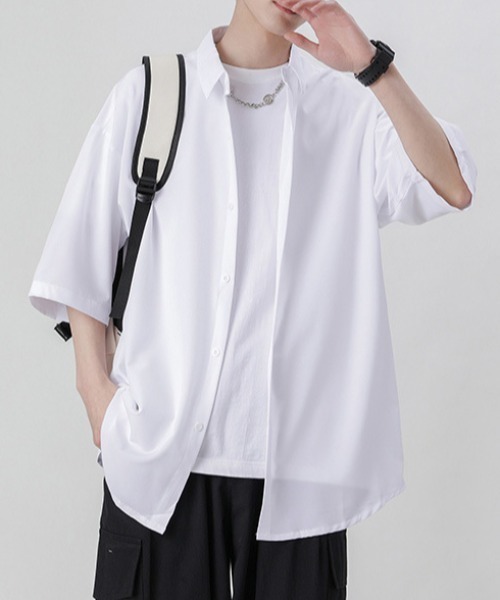 GENXDER(ノンジェンダー)の「【GENXDER】涼感オーバーサイズシャツ (SS)(シャツ/ブラウス・メンズ・ダークグレー/ホワイト/ブラック・X-LARGE/XX-LARGE/XXX-LARGE)」の1枚目の写真