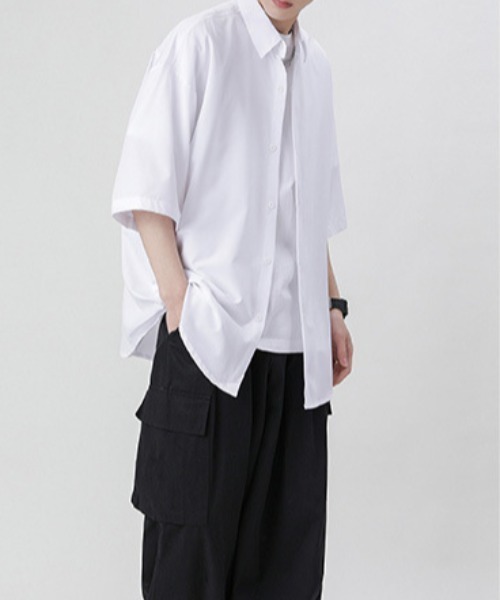 GENXDER(ノンジェンダー)の「【GENXDER】涼感オーバーサイズシャツ (SS)(シャツ/ブラウス・メンズ・ダークグレー/ホワイト/ブラック・X-LARGE/XX-LARGE/XXX-LARGE)」の6枚目の写真