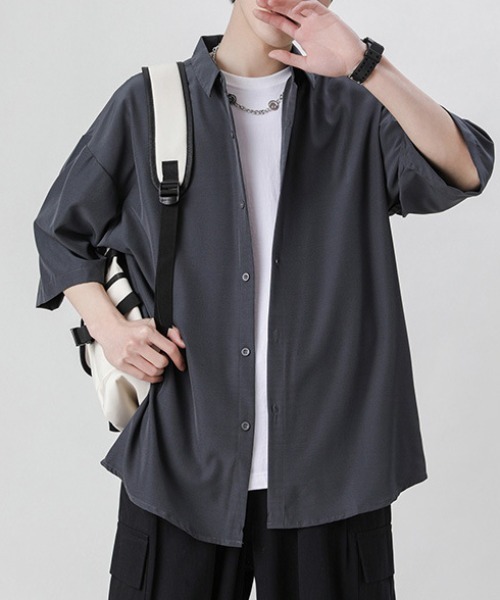 GENXDER(ノンジェンダー)の「【GENXDER】涼感オーバーサイズシャツ (SS)(シャツ/ブラウス・メンズ・ダークグレー/ホワイト/ブラック・X-LARGE/XX-LARGE/XXX-LARGE)」の7枚目の写真