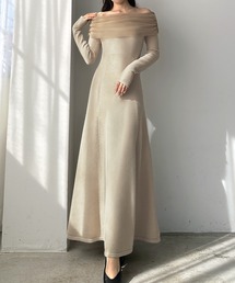 Louere（ルエレ）の「チュールオフショルフレアニットワンピース[高身長サイズMT/低身長サイズS有り]（ワンピース）」