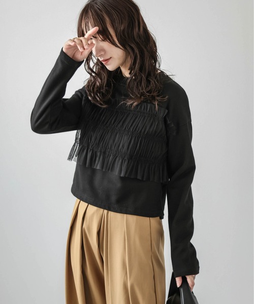 La-gemme（ラジェム）の「ビスチェ風ドッキングトップス（Tシャツ/カットソー・レディース・ブラック/杢グレー/ホワイト・フリー）」の6枚目の写真