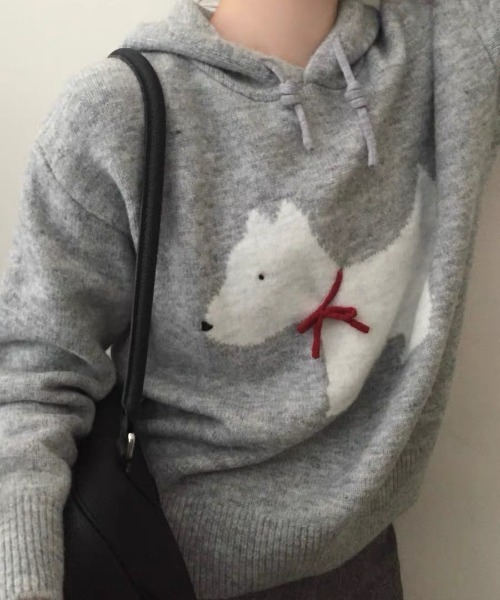 GEMEDA(ジェメダ)の「子犬ニットパーカー(ニット/セーター・レディース・ネイビー/グレー/レッド/ダークグレー・M)」の10枚目の写真