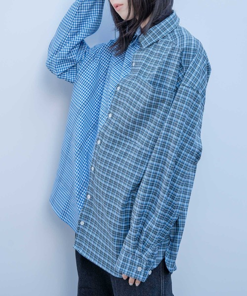 Nora Lily(ノラリリー)の「【Nora Lily】Crazy Pattern Shirt(UNISEX)(シャツ/ブラウス・メンズ・ブルー/グレー・FREE)」の2枚目の写真