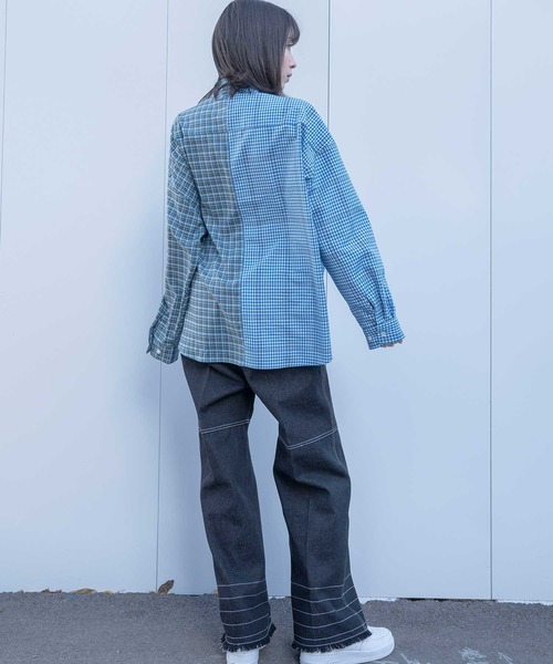 Nora Lily(ノラリリー)の「【Nora Lily】Crazy Pattern Shirt(UNISEX)(シャツ/ブラウス・メンズ・ブルー/グレー・FREE)」の9枚目の写真