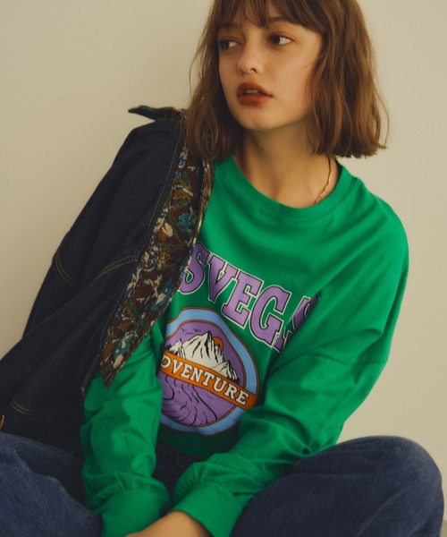 Unitage(ユニテージ)の「LASVEGASロンTEE(Tシャツ/カットソー・レディース・ライトグレー/グリーン・FREE)」の1枚目の写真