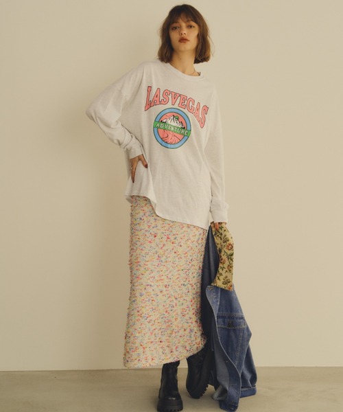 Unitage(ユニテージ)の「LASVEGASロンTEE(Tシャツ/カットソー・レディース・ライトグレー/グリーン・FREE)」の3枚目の写真