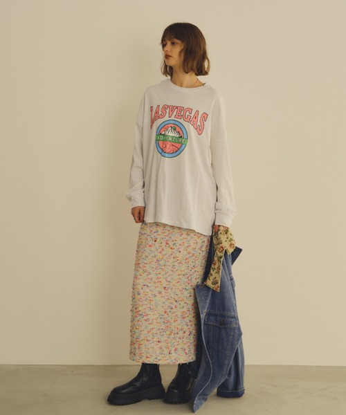 Unitage(ユニテージ)の「LASVEGASロンTEE(Tシャツ/カットソー・レディース・ライトグレー/グリーン・FREE)」の4枚目の写真