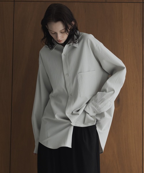 remer（リメール）の「loose Relax crepe over shirt / ルーズリラックス楊柳オーバーシャツ（シャツ/ブラウス・メンズ・チャコールグレー/ブルー/ライトグレー・LARGE/MEDIUM/SMALL/X-SMALL）」の8枚目の写真