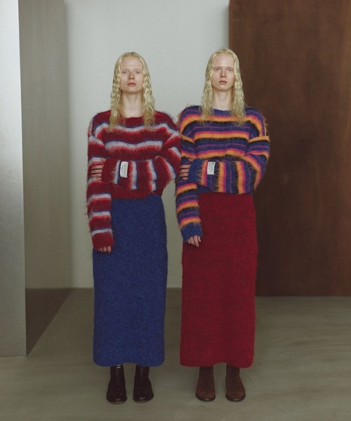 niko and...（ニコアンド）の「【WILLIAM B.ELIOTT】ブラッシュボーダーニットプルオーバー（ニット/セーター・レディース・ブルー/ボルドー・MEDIUM/LARGE）」の3枚目の写真